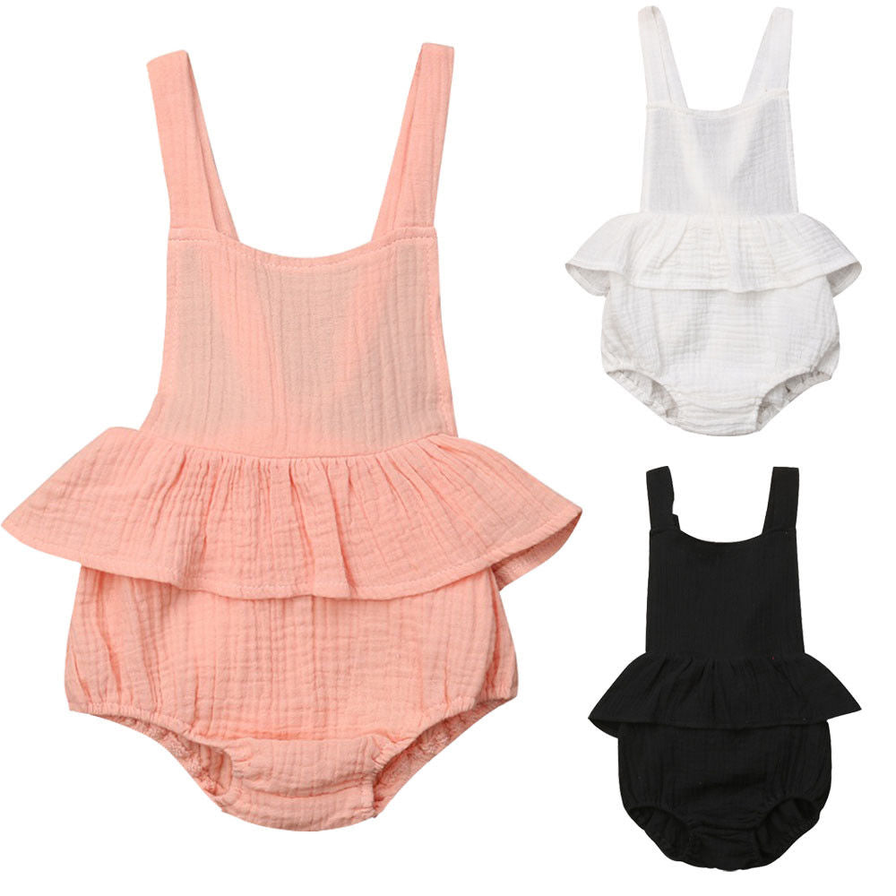 2021 Newly Summer Cute Pretty Infant Baby Girls Romper Sleeveless Solid Backless Belt Jumpsuits 3 Colors