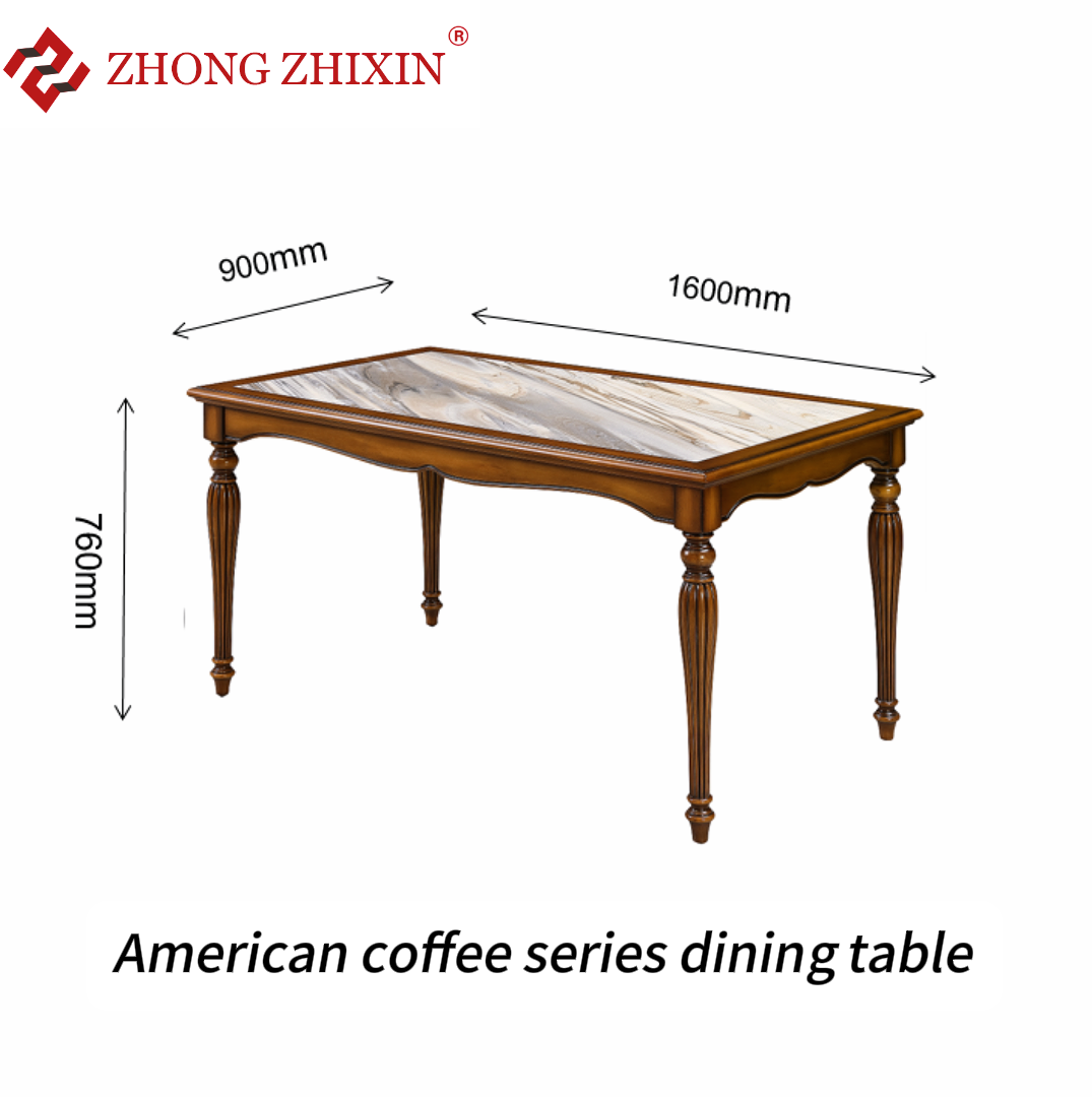 Zhongzhixin Designer Solid Wood Dining Table Luxury Leather Dining Chairs, American Style, Rectangular Table for Dining Room, Dark Brown