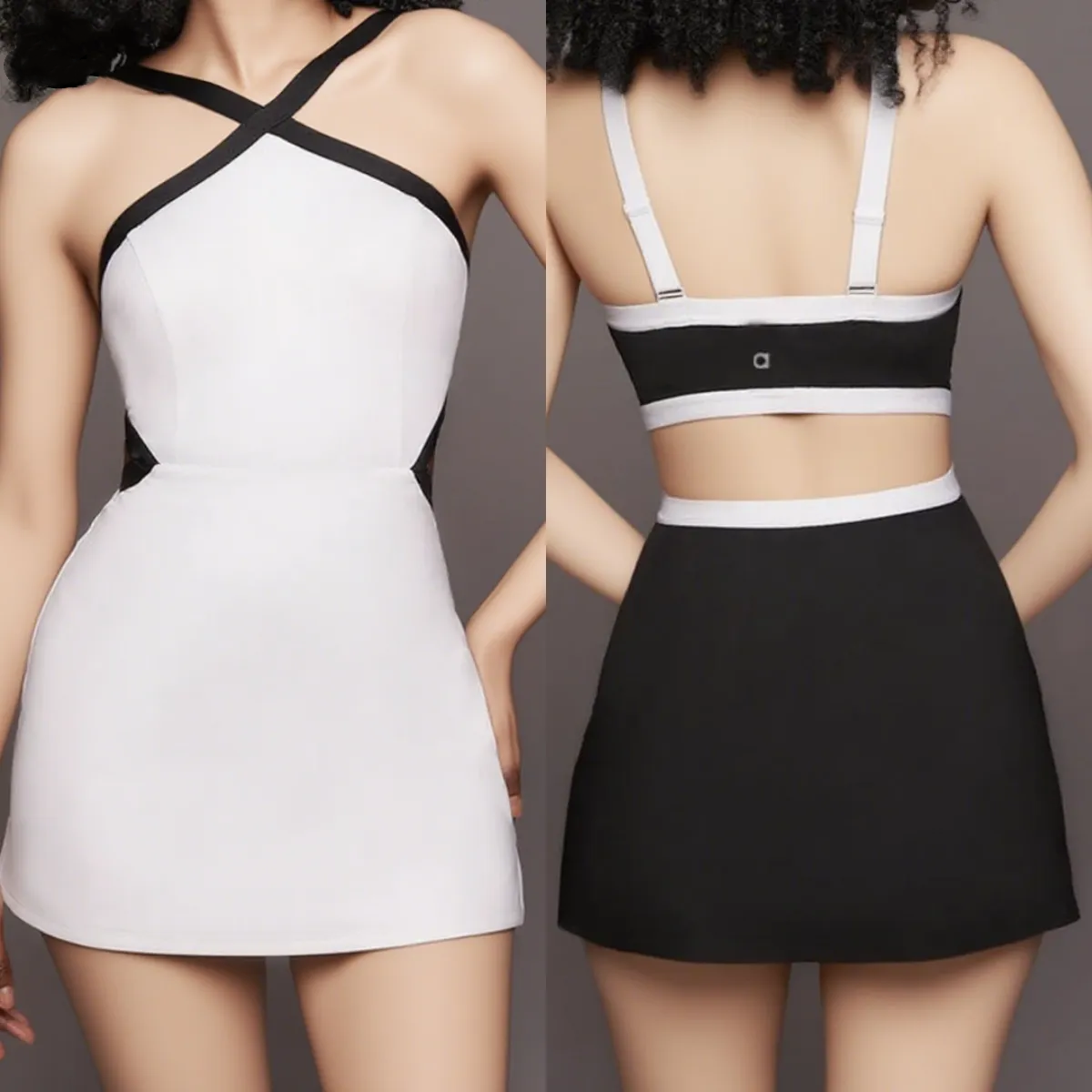 A148 Women Yoga Tennis Dress Color Contrast Anti-slip Female Breathable One-piece Skirt Yoga Sleeveless Sports Skirts