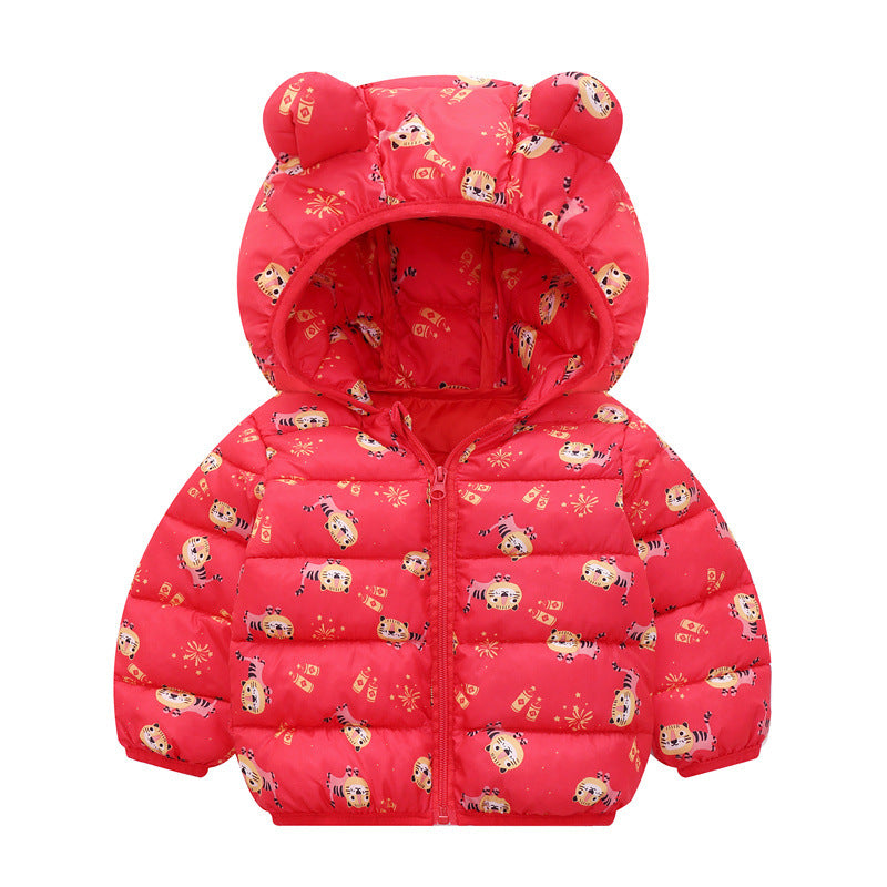Hooded Down Coats For Kids Autumn Winter Cartoon Warm Zipper Jackets Outerwear