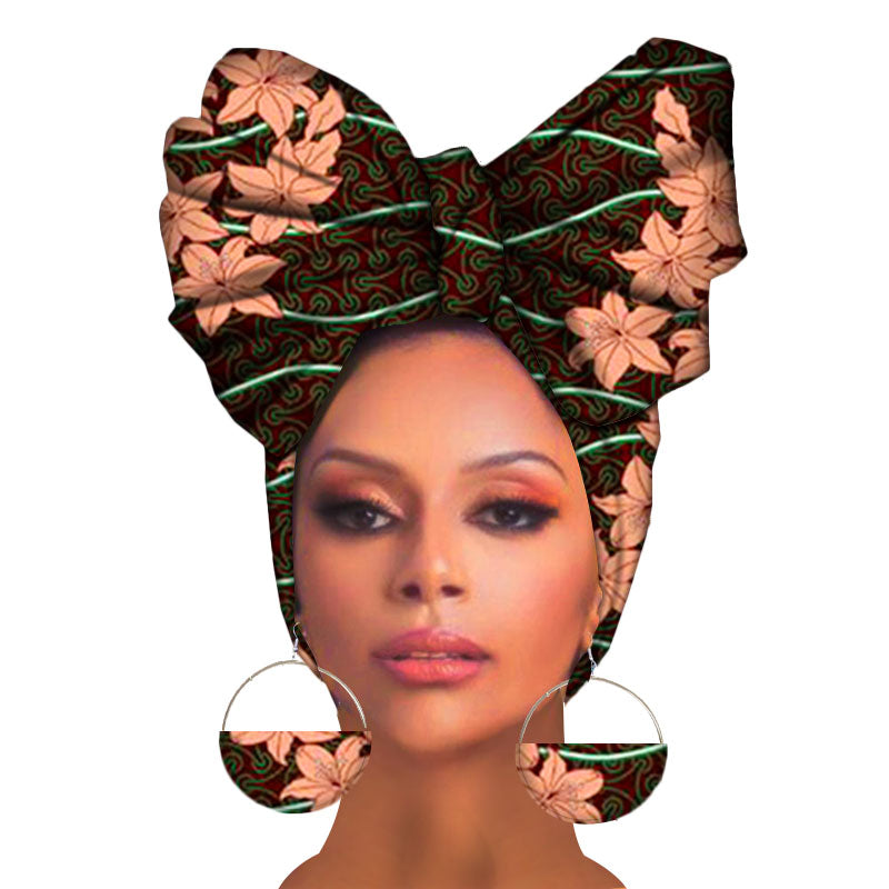 Sale!!! 2021new African Headtie Print Headwrap Ankara Wax Fabric Cotton Scarf Kente Scarves And Earrings 2pcs set