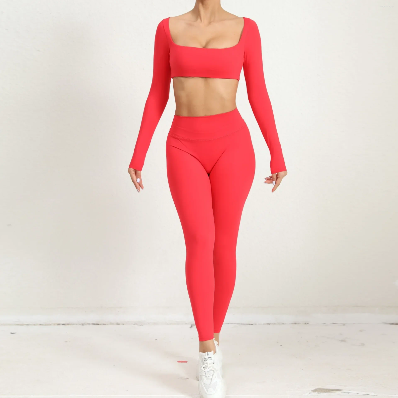 Active Sets Sport Crop Top Leggings Set Women Sportswear Push Up Gym Yoga Clothing 2024 Tracksuit Outfit For Woman Activewear Red Blue