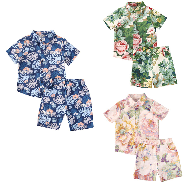 1-6Y Summer Infant Baby Boys Clothes Sets Print Short Sleeve Single Breasted Shirts Tops+Shorts 2pcs