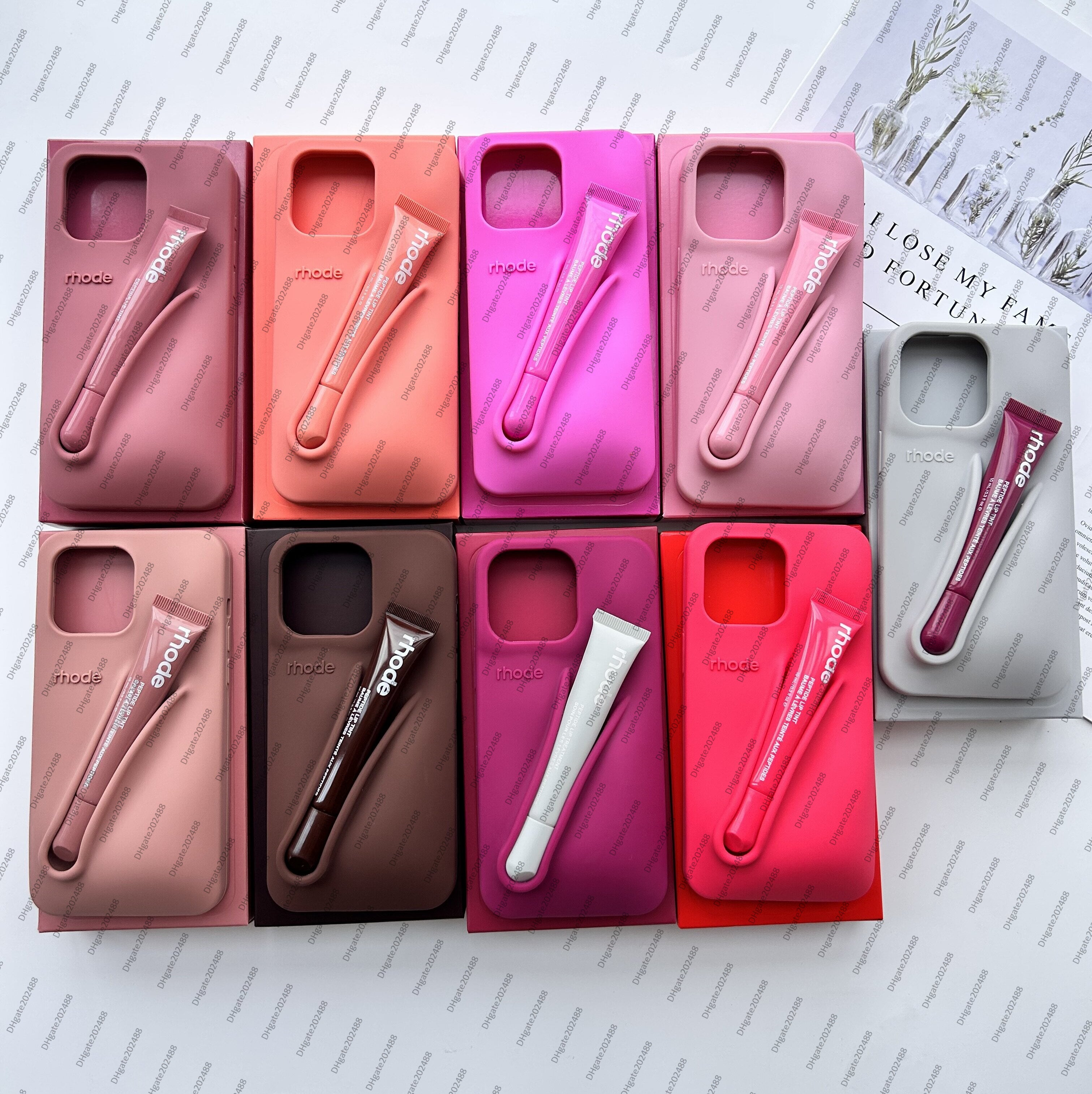 2025 New Designer Rhode Lipstick Portable Case Design Lip Gloss Lipstick Lip Balm 3D Make-Up Silicone Phone Case for iPhone 15 16 14 Pro Max Lipglos