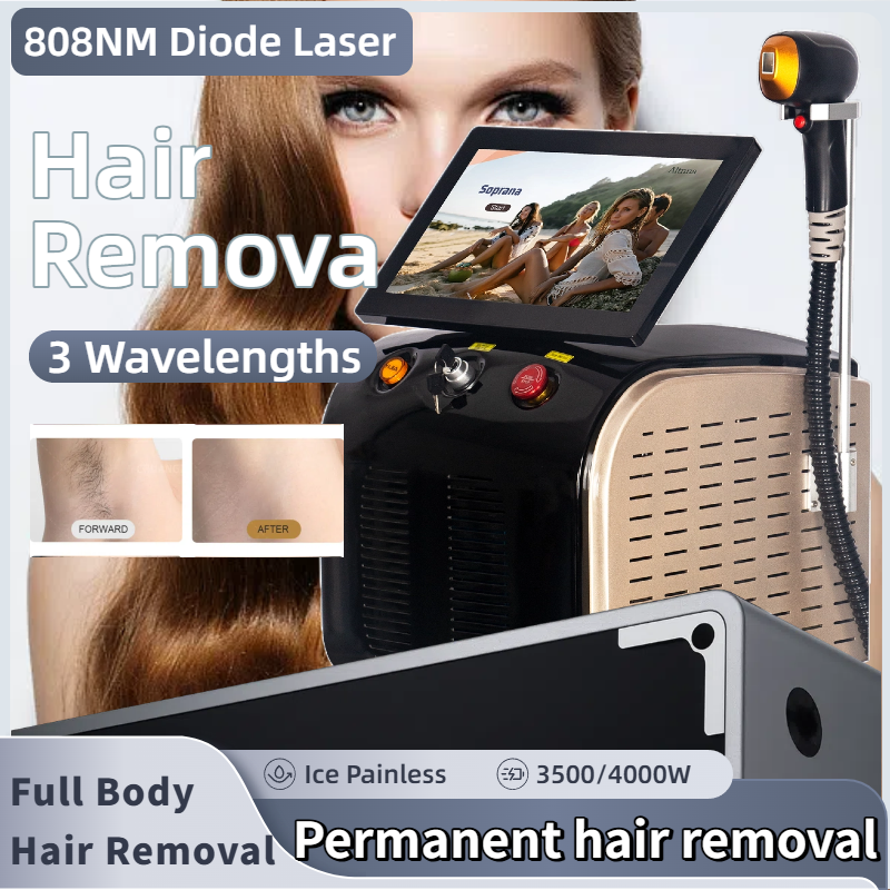 Professional 808nm Diode Hair Removal Machine 808 755 1064 Permanent Hair Remover Equipment Painless Body Epilator Device