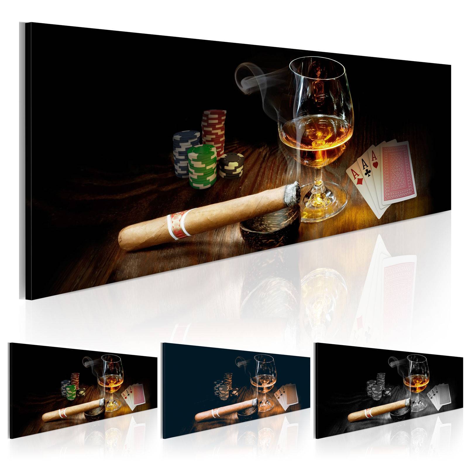 ( No Frame ) Bar Restaurant Decorated with Wine Poker Cigars Design Canvas Print Wall Art Modern Home Decoration(Multicolor)