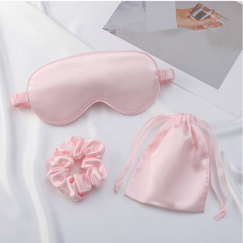 Simulated silk eye mask three piece set, hair loop, headband, belt pocket, wedding gift, outdoor portable storage, blackout sleep