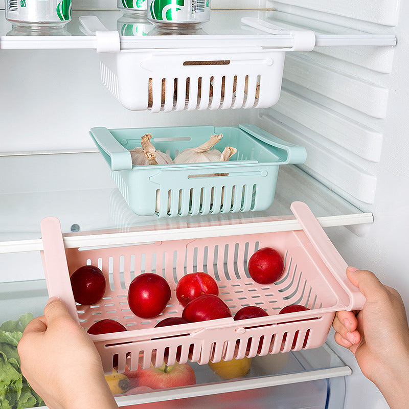 1PC Adjustable Stretchable Fridge Organizer Drawer Basket Refrigerator Pull-out Drawers Fresh Spacer Layer Storage Rack