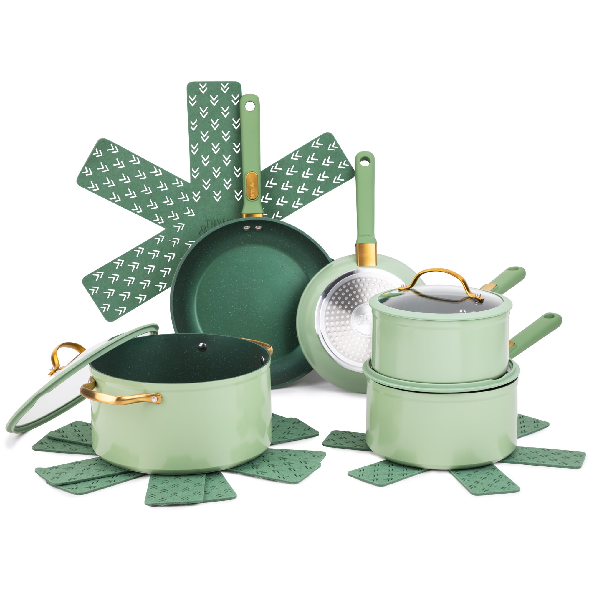 Thyme Table Non-Stick 12-Piece Cookware Set Green