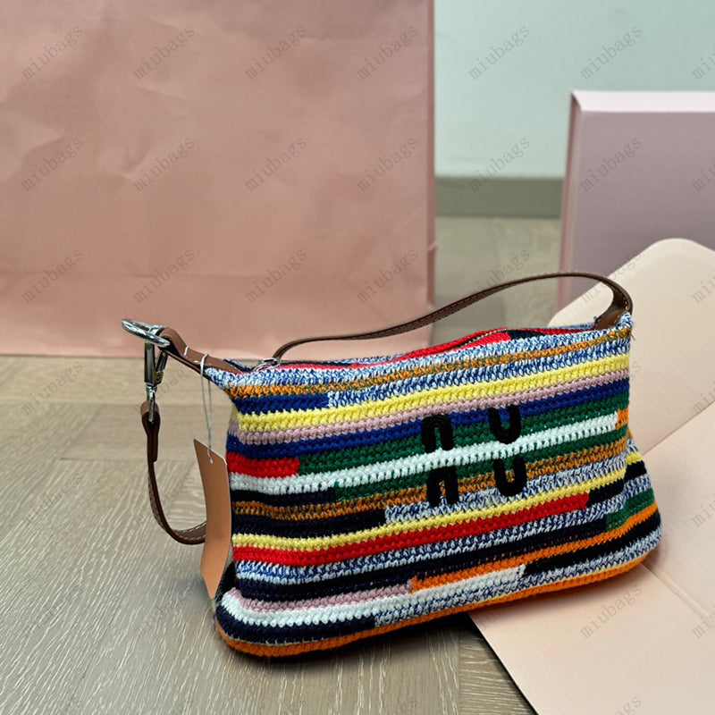 Weave Hobo Bag Strap Tote Bags Designer Handbag Rainbow Crochet Knitting Shoulder totes Underarm Purse Summer Beach Bag Travel Crossbody Pouch CSD25