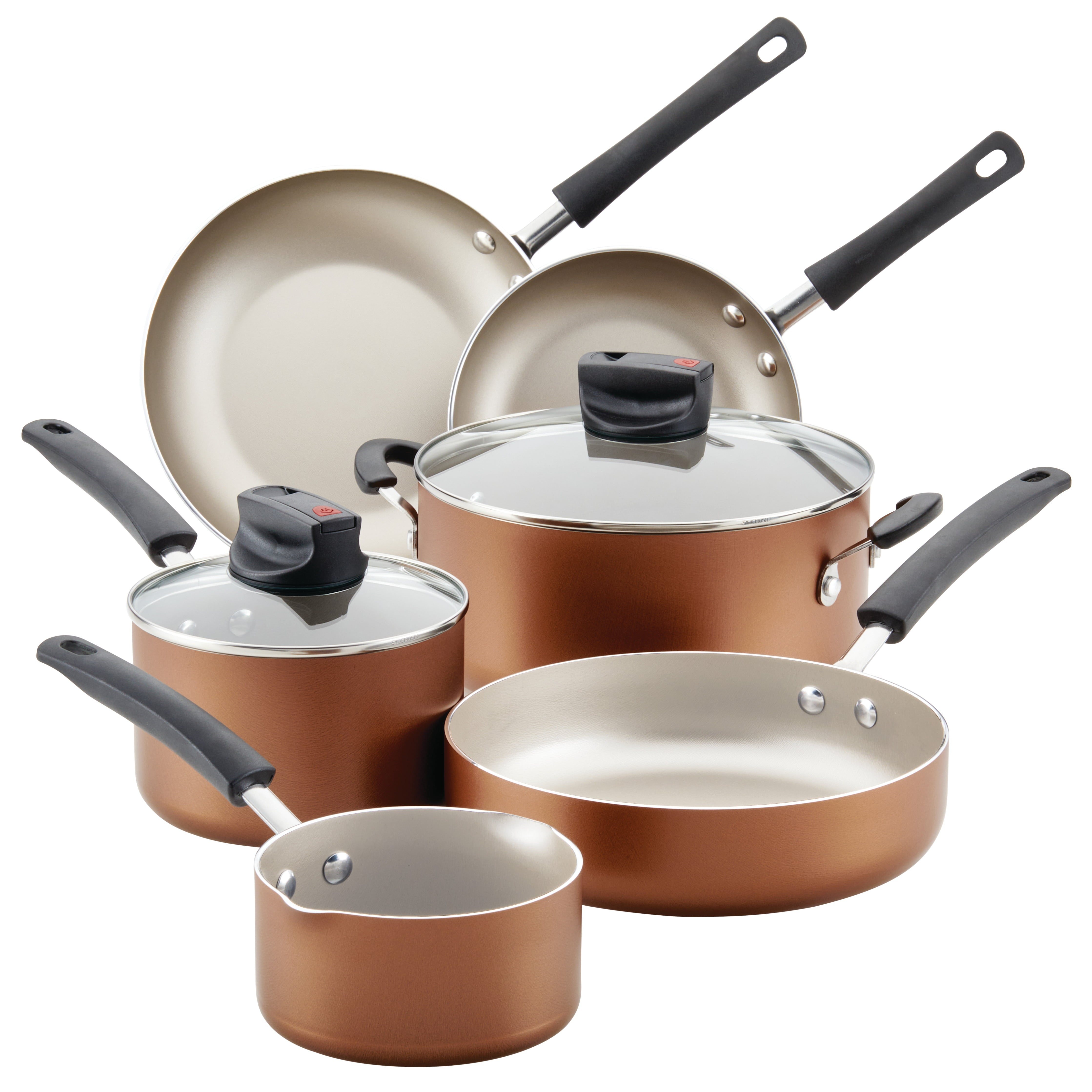 Farberware Easy Clean Steam Vent Cookware Nonstick Pots and Pans Set 14-Piece Copper