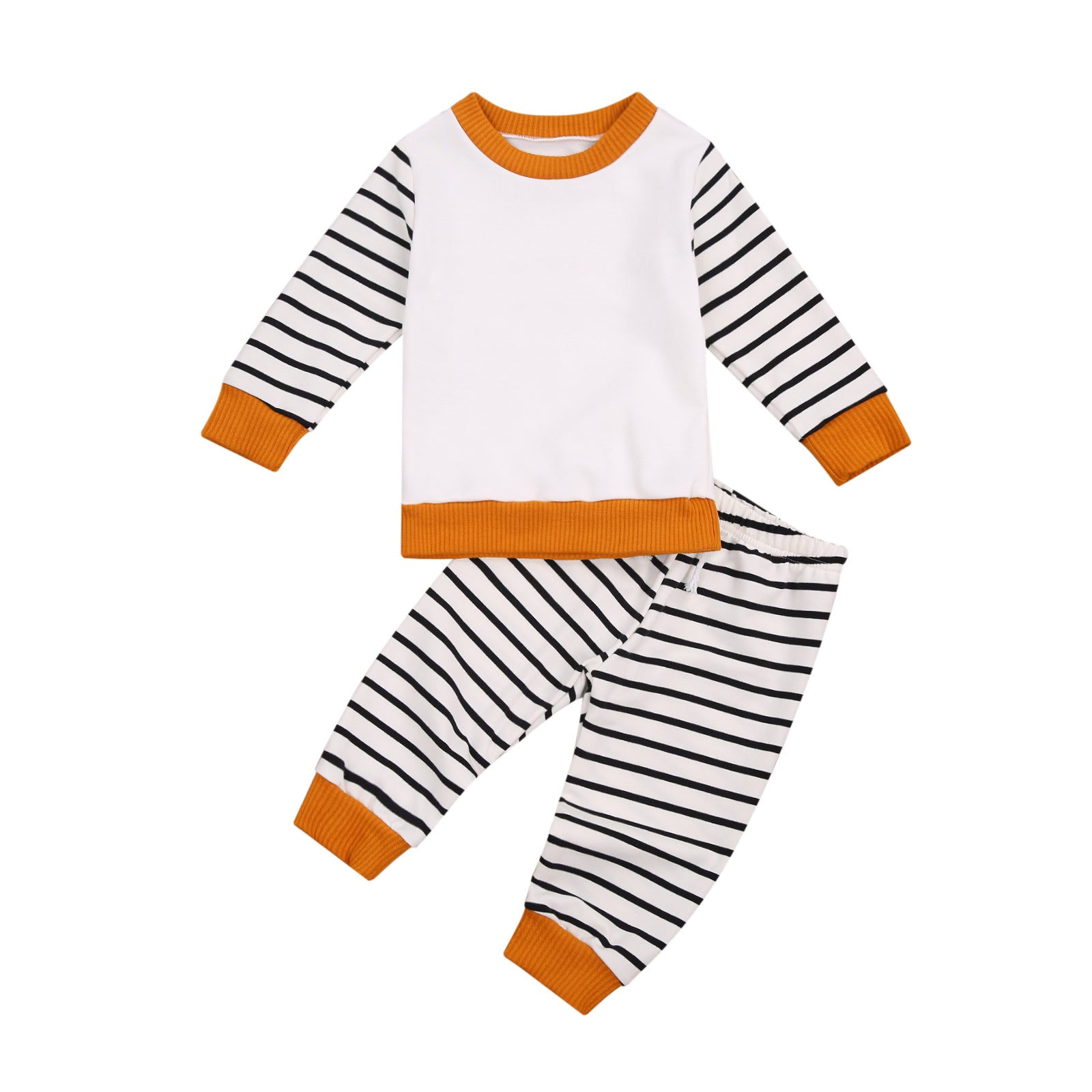 0-24M Newly Infant Baby Boys Girls Clothes Sets Striped Patchwork Long Sleeve Pullover Tops Pants 2pcs
