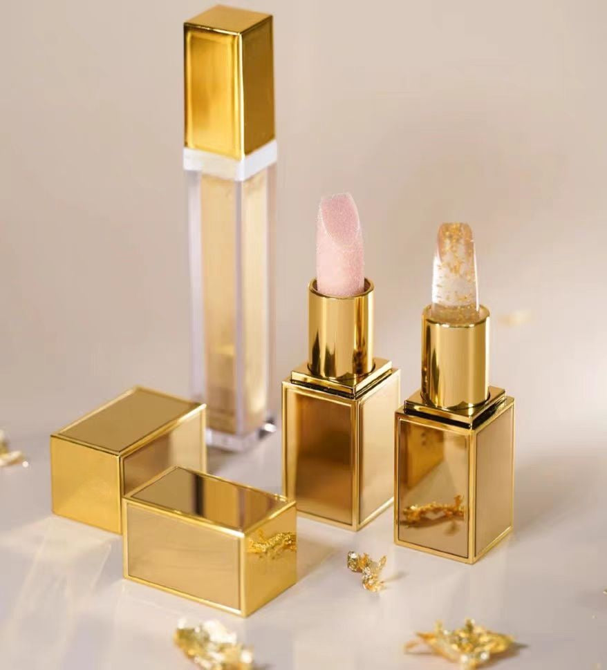 Makeup 24K Gold leaf Lipstick A Levres luxury oisturizing Lipstick Color changing by Temperature Long Lasting Transparent glossie Lip Stick makeup W