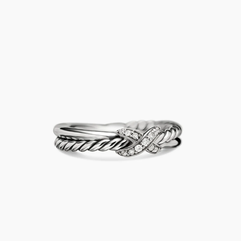 New silver diamond X-cross loop ring is of high quality, fashionable and classic, suitable for daily wear