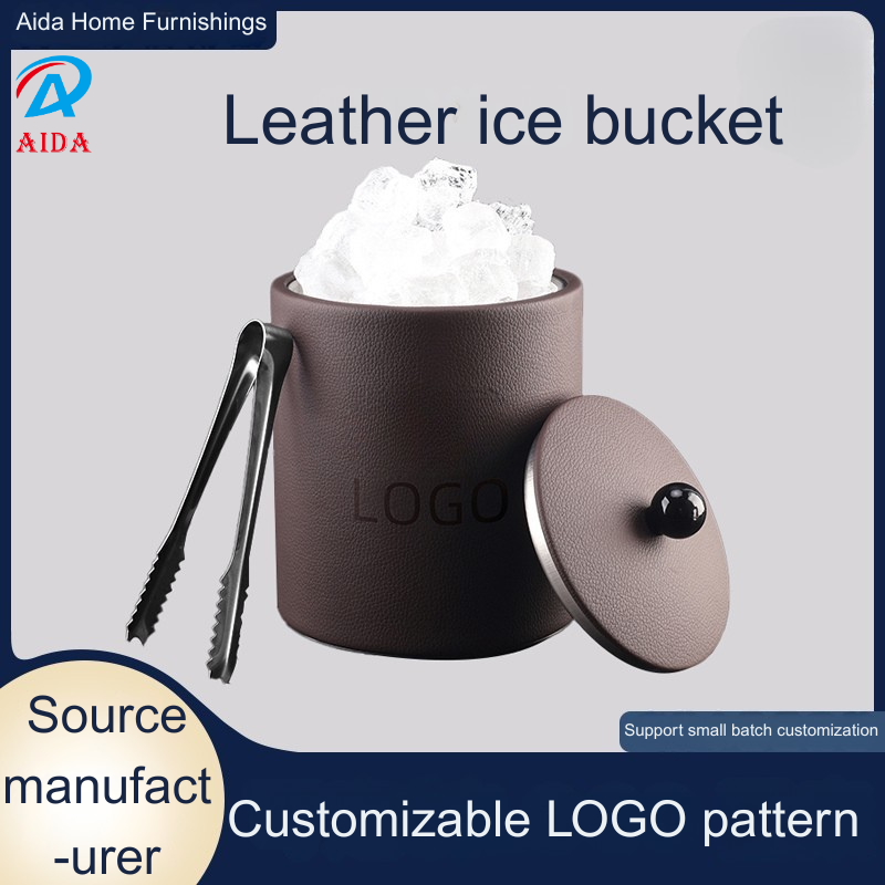 Portable Round Leather Ice Storage Container with Stainless Inner Bowl Suitable for Hotel, Restaurant and Home Usage - Engraving Available