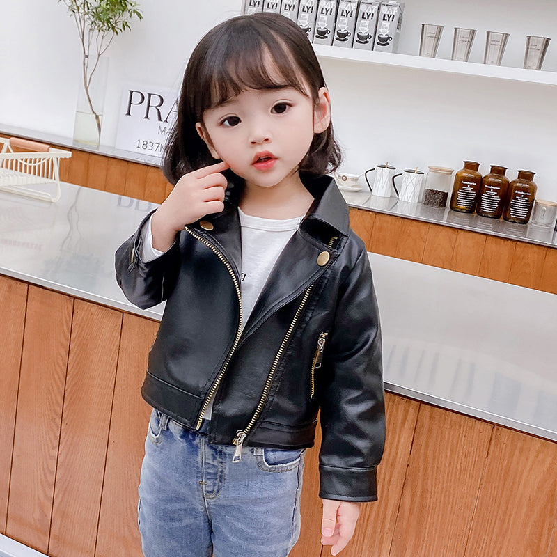 Motorcycle Childrens Coats Girls Jackets PU Leather Jackets Retro Metal Zipper Outerwear Toddler Girls Boys Clothes Kids 1 to 7