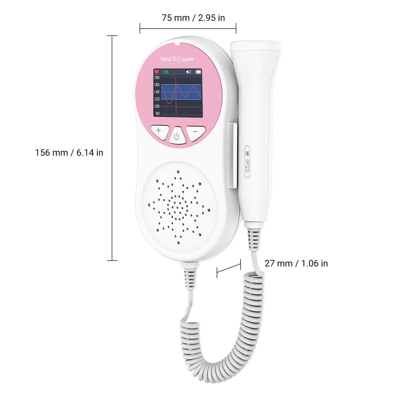 CONTEC Pocket Fetal Doppler 3MHz Probe Baby Heart Beat Monitor Prenatal Heart Rate Monitor Hand-Held FHR Meter Color LCD ScreenScouts