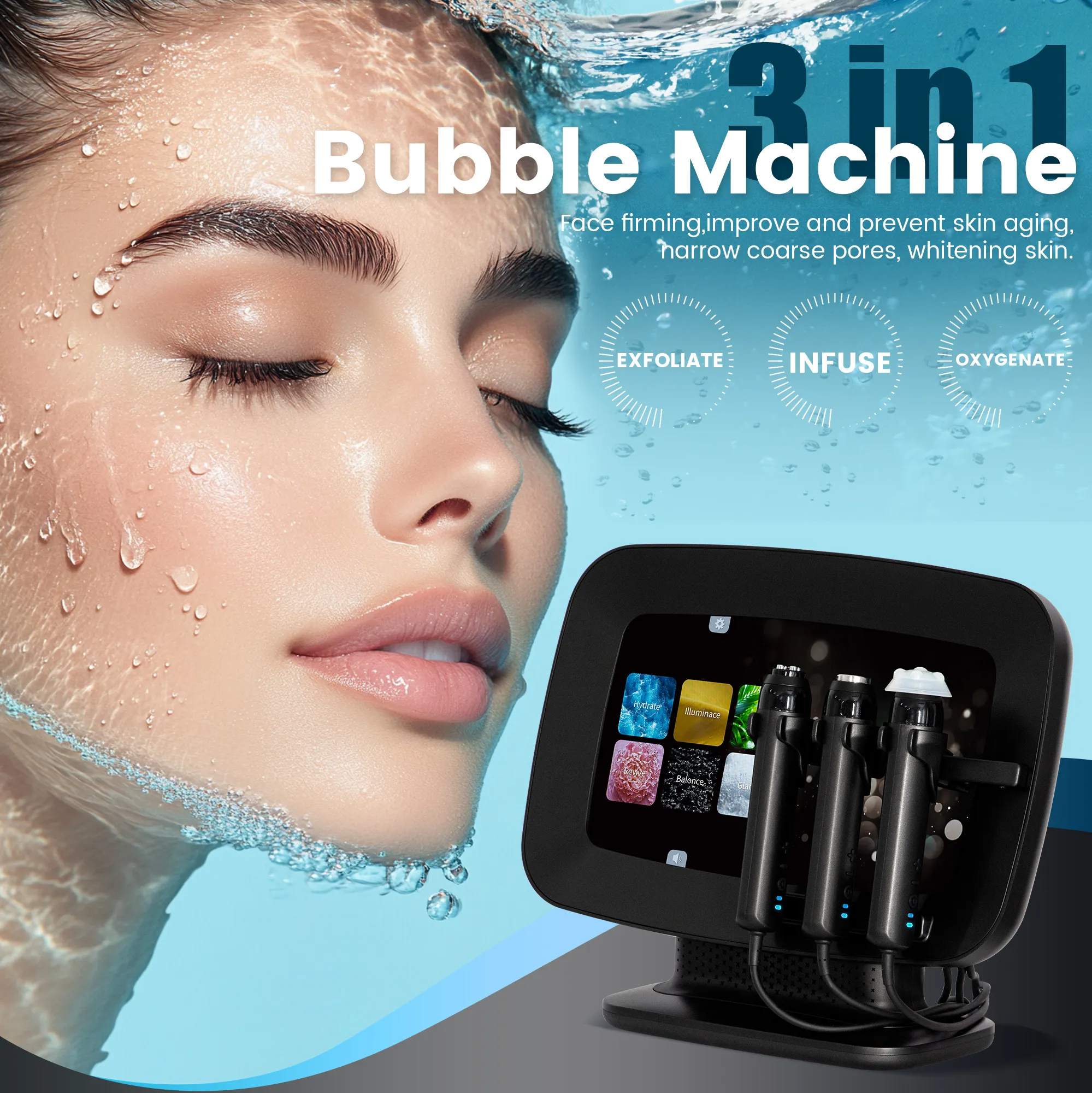 Newest 3 in 1 RF Ultrasonic Oxygen Facial Massage Machine Oxygen Facial Small Bubble Co2 Bubble Facial Skin Care Machine