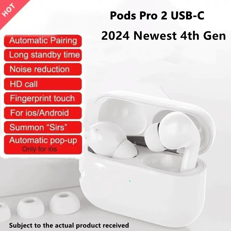 2024 New 4th Gen Pods Pro 2 With ANC USB C TWS Wireless Bluetooth Earphones Pods Pro6 Earbuds Earphone Handfree Headset USB-C charging port For iPho