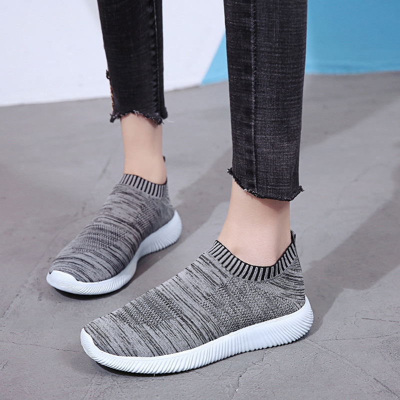 2021 Spring Summer Plus Size Breathable Air Mesh Sneakers Women Slip on Platform Knitting Flats Soft Walking Shoes Woman A3T68