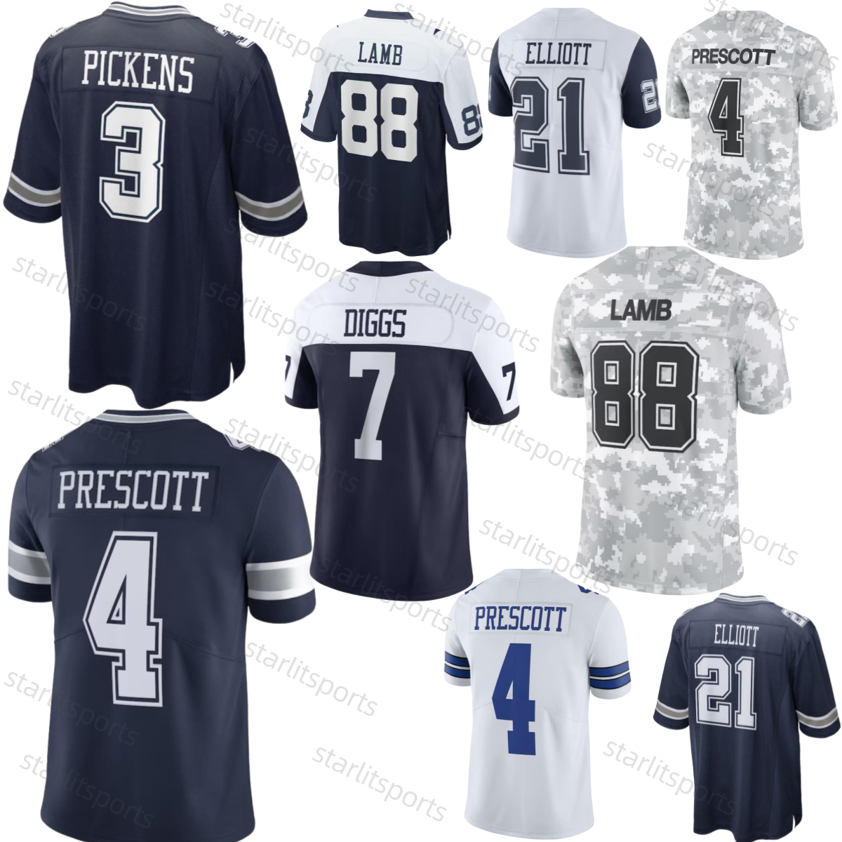Mom Elliott 3 Pickens Parsons Lamb Smith 4 Prescott Football Jerseys Tyler Booker Tony Pollard Custom letter number Stitched Embroidery Men-Youth-Wo