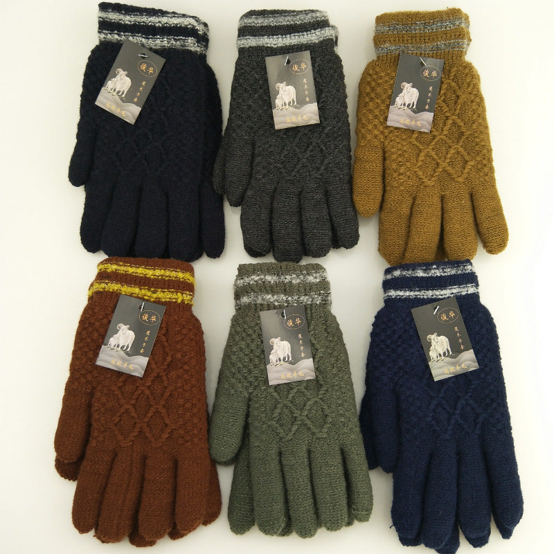 Double-Layer Cashmere Gloves Winter Mens Wool-like Thickened Outdoor Cold-Proof Warm Protective Glove Spot