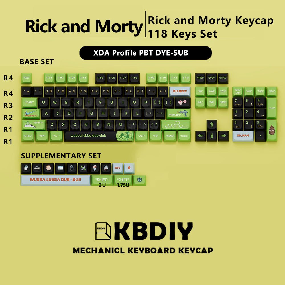 Anime Keycap XDA Profile PBT Keycaps DYE-SUB Black Green 118 Keys-Set for Mechanical Gaming Keyboard MX Switch Custom DIY