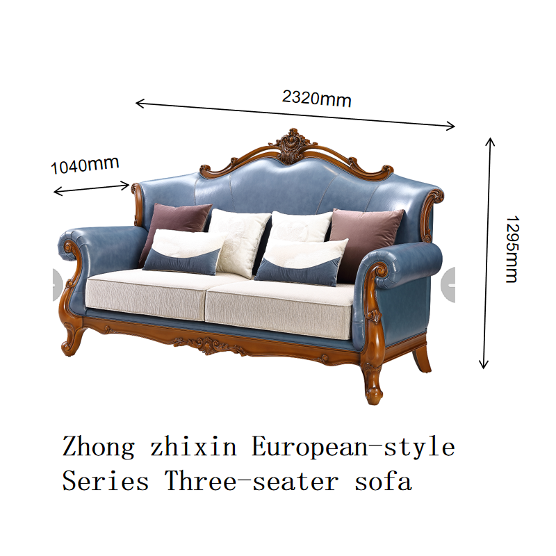 Zhong zhixin Luxurious sapphire blue sofa Solid wood and genuine leather large sofa crafted with care by Danish designers