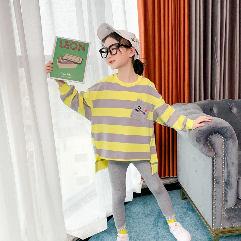 Cotton Children Clothing For Girls Two-piece Sets Streak Girls Sweatshirt Tops Pants Skinny Leggings Elasticity Pants Sportswear