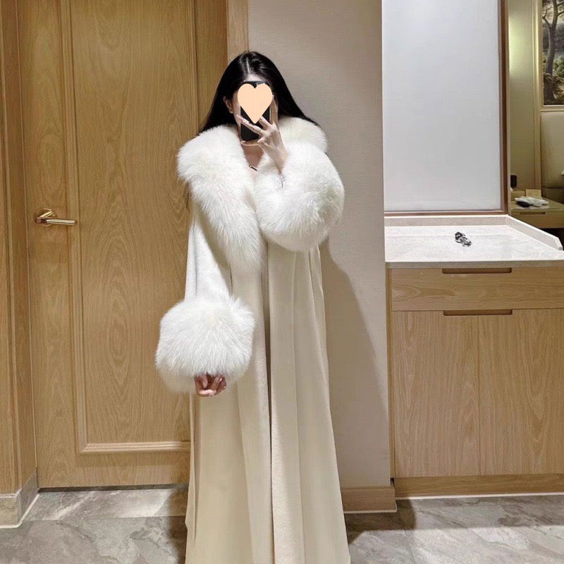 Advanced temperament ma * je, gentle and luxurious feeling, fashionable and western-style woolen large woolen collar, high-end cashmere coat, women&
