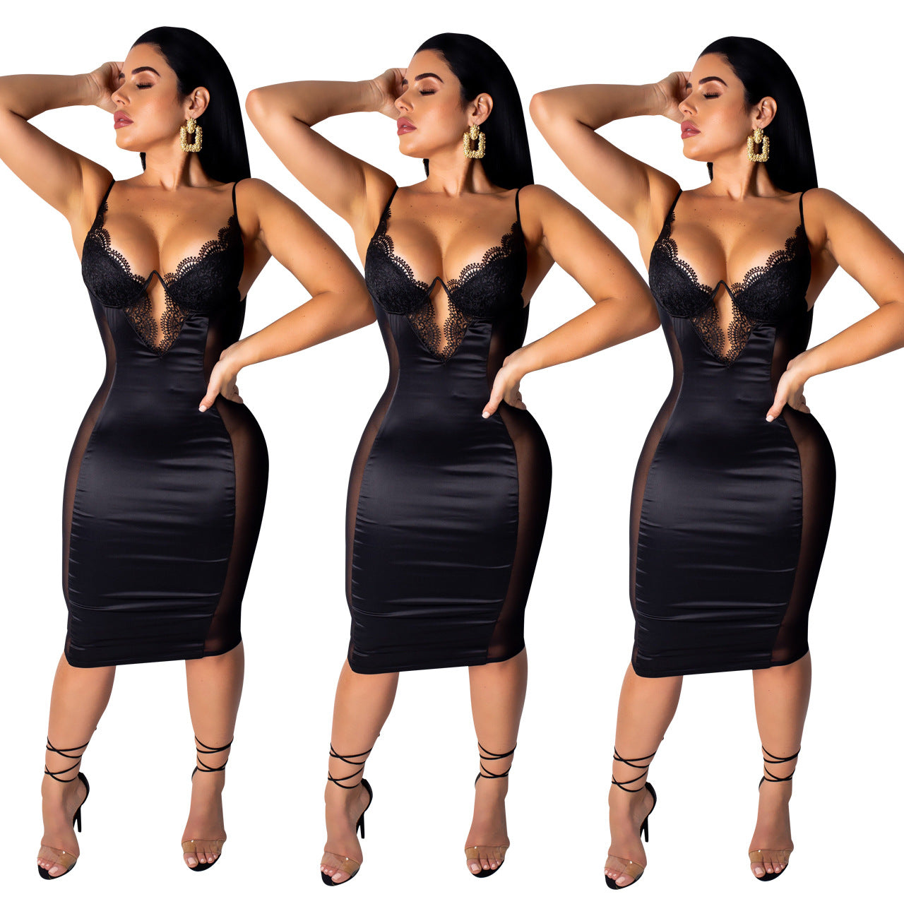 New Popular European and American Womens Lace Mesh Stitching Tube Top Dress