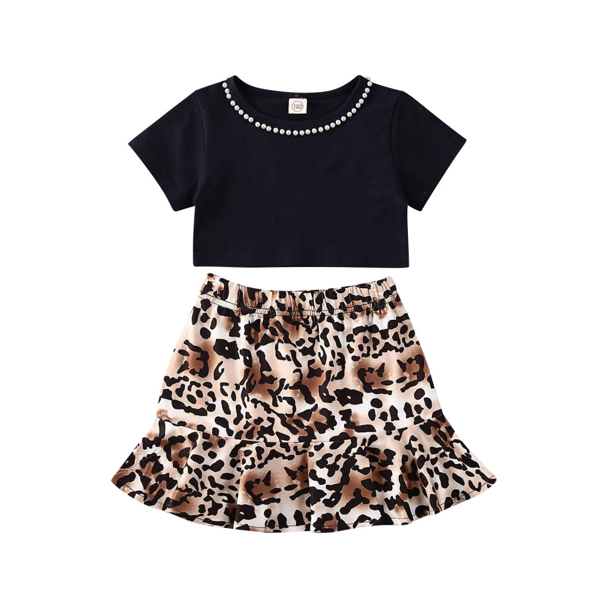0-5Y Toddler Kids Baby Girl Clothes Sets Outfits Short Sleeve Top Shirt Leopard Print A-Line Skirts Clothes