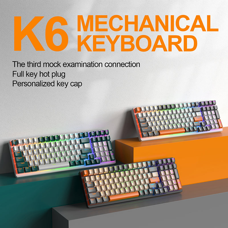 K6 100 Keys RGB Wireless Gaming Mechanical Keyboards Hot-swap Three Mode Type-C Wired 2.4G-BT5.0 Wireless Mechanical Keyboard