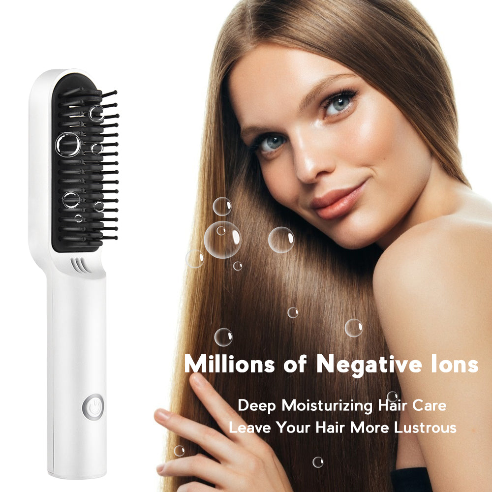 Electric Straight Hair Comb Brush Rechargeable Wireless Fast Smooth Hair Comb Ceramic Heating Men Beard Hair Straightener ToolsN