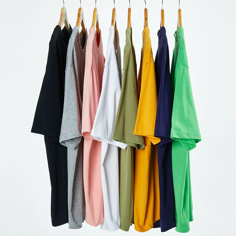 New Thick Pure Cotton Short-Sleeve T-shirt Cotton for Men and Women round Neck Bottoming Shirt Fashionable White Half Sleeve Candy Color Sum