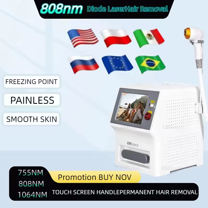 Portable Diode Laser Hair Removal Machine 755 808 1064NM Three Wavelengths High Power Epilator Permanent Painless Ice Platinum
