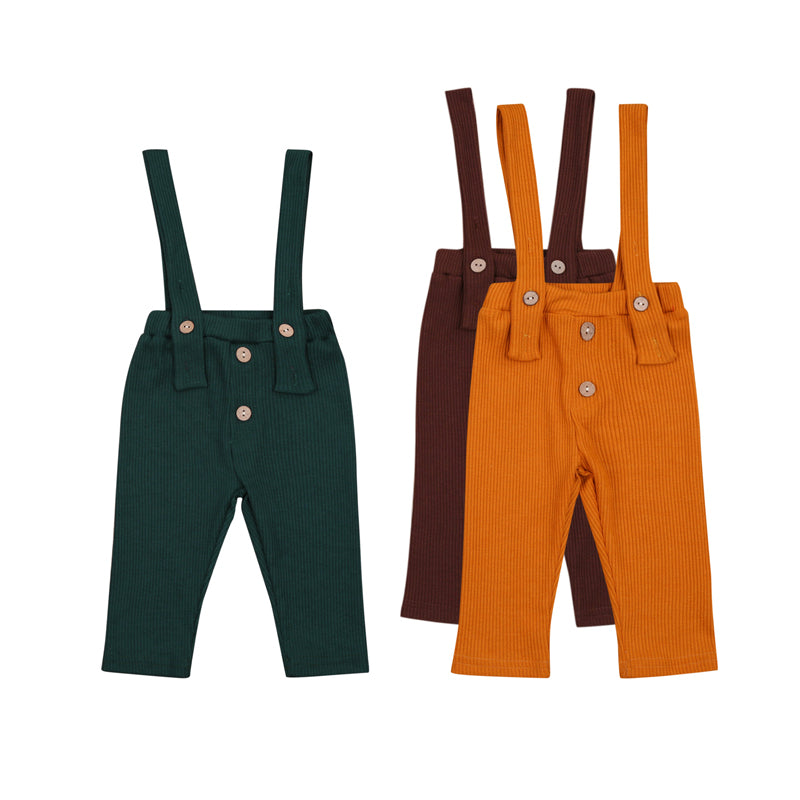 Infant Baby Boys Overalls 3 Colors Cute Solid Button Front Cotton Bib Pants Bottom Clothes