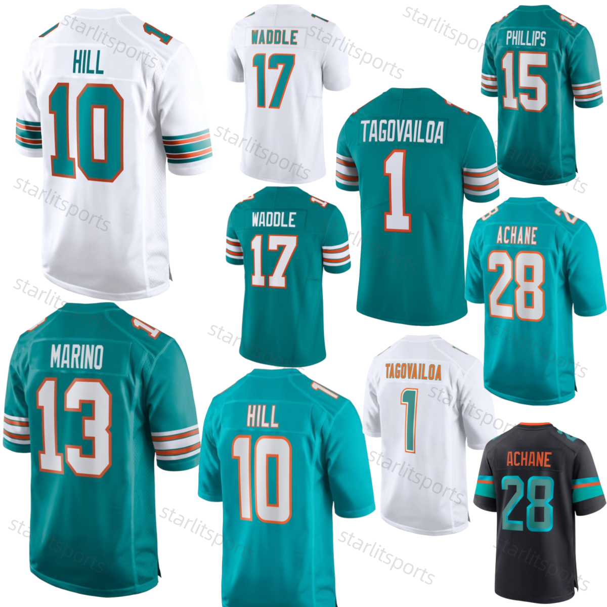 Stitched Embroidery Jaelan Phillips Football Jersey Dan Marino Achane Custom Any Letter Number Name Waddle For Mens-Youth-Women In Stock Tyreek Hill