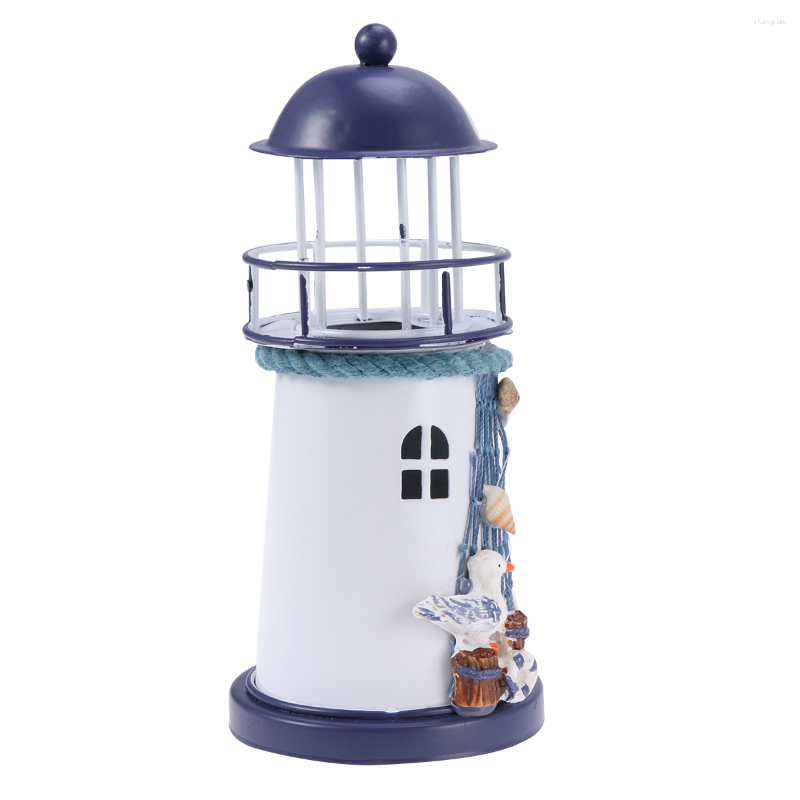 Candle Holders Lighthouse Decor Nautical Mediterranean Lamp Led Light Beach Garden Oceandecorations Figurine Table Tealight Solar Style