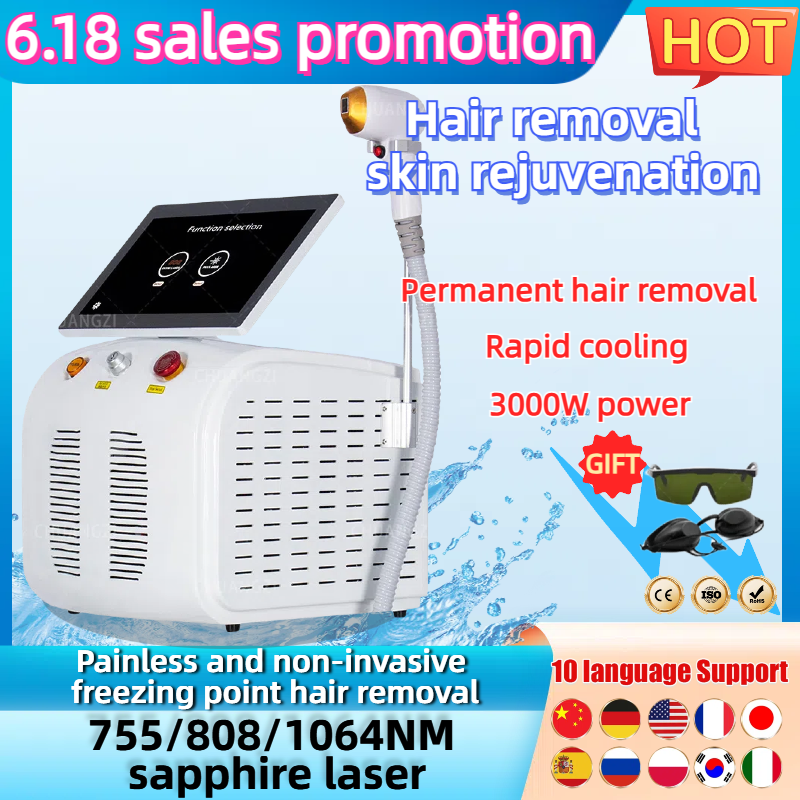Portable 808 755 Alexandrite Device 3 Waves Permanent Professional Diode Ice Titanium Laser Body Hair Removal Machine Painless And Non-traumatic