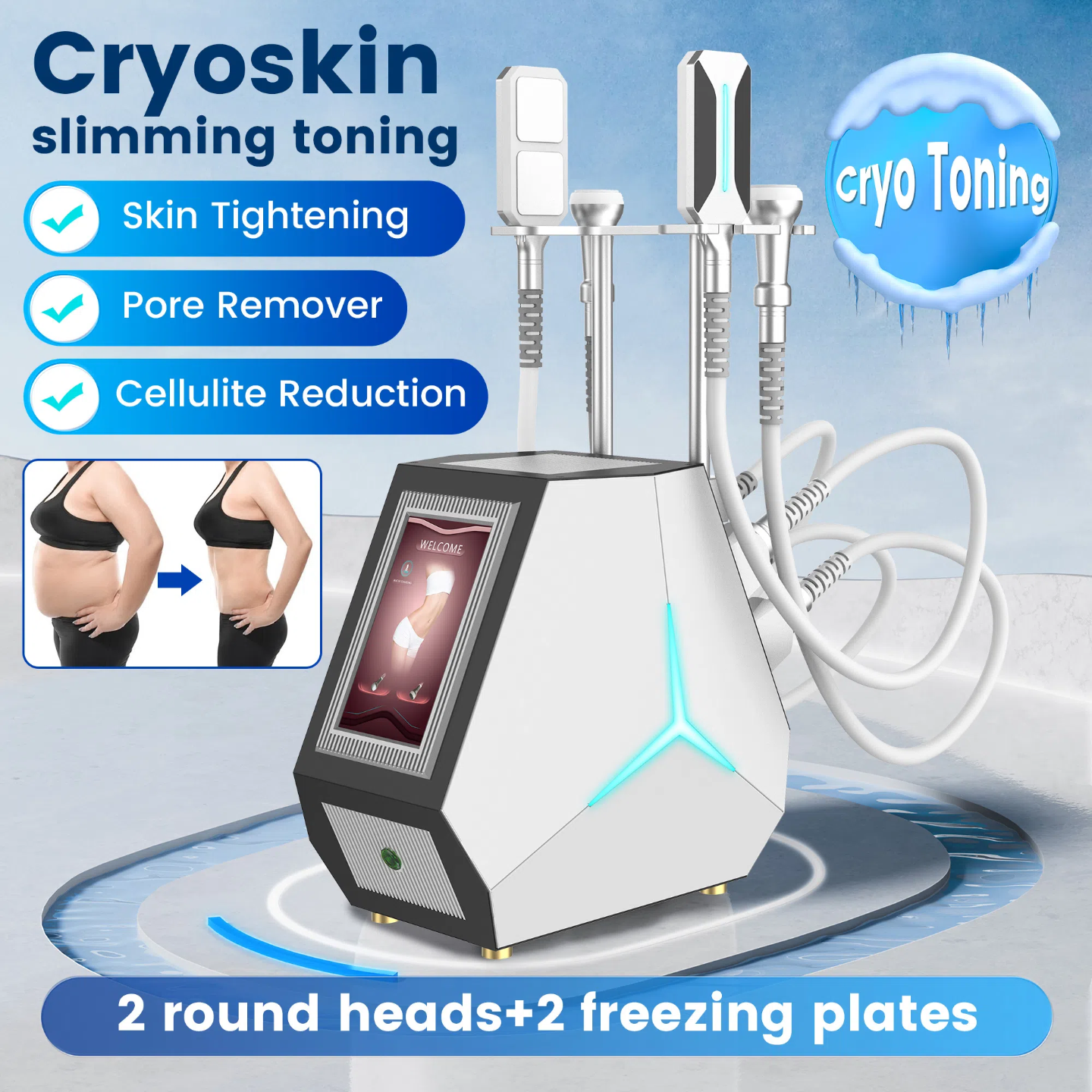 Product 4 Handles Cryo Ems Plates Pads Sculpting Machine Cryoskin Skin Lifting Cool Freeze Fat Burning Device for Slimming