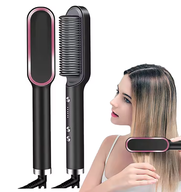 Straightener Brush Negative Ion Curler with 5Temp Straight Hair Comb Anti-Scald Fast Heating Curling Iron Stying Tool F628-25
