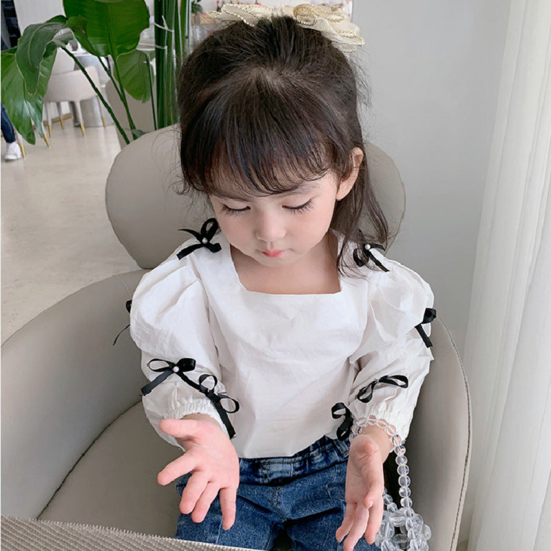 Kids 2021 Autumn Clothes Baby Girl White Tshirt And Tops Children Long Sleeve Blouses Costume