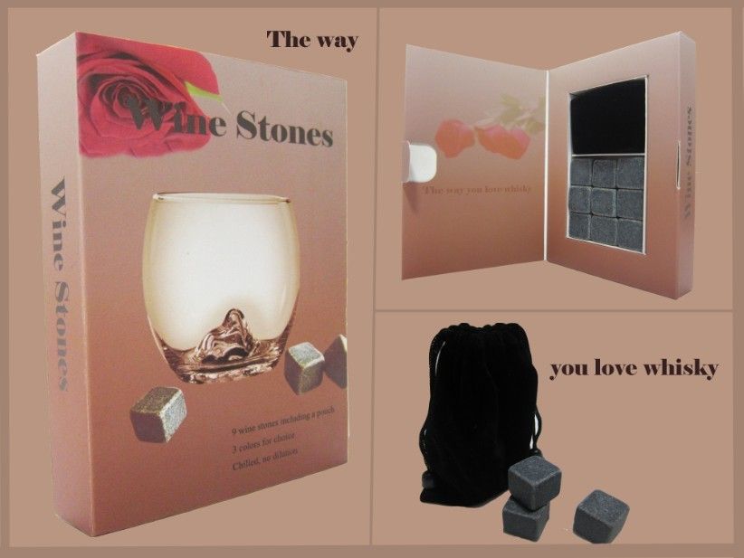 Wholesale Whisky Stones Whiskey Rocks 9pcs Set in a Paper Gift Box (R) Christmas Valentine&#039;s Father&#039;s Business Gift