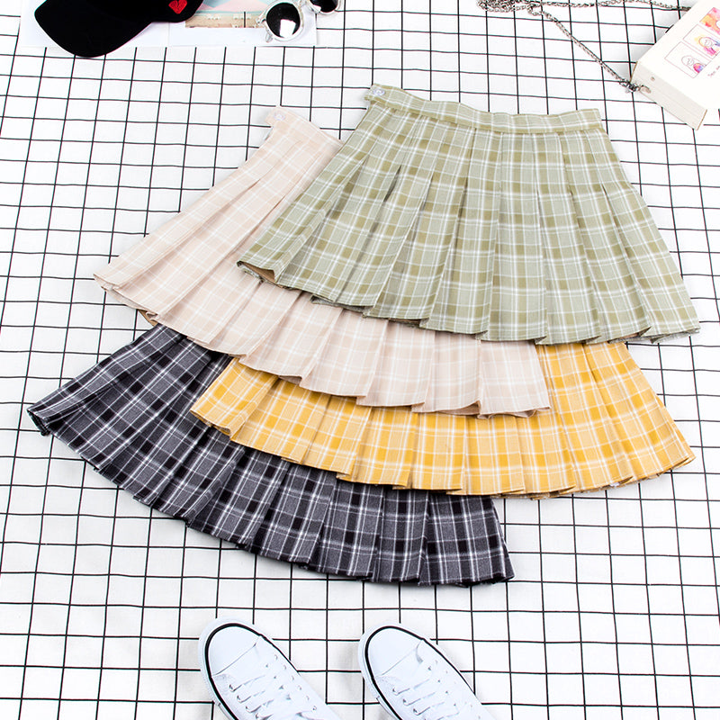Blackday Fashion fruit green high waist plaid pleated skirts Harajuku Denim Skirts solid a-line sailor skirt school uniform Plus Size New