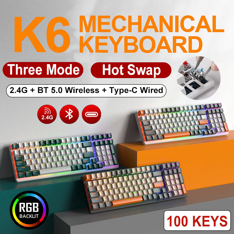 K3 Russian-En 62-68-100 Keys RGB Gaming Mechanical Keyboard Hot-swap Three Mode Type-C Wired 2.4G-BT5.0 Wireless Gaming Keyboard