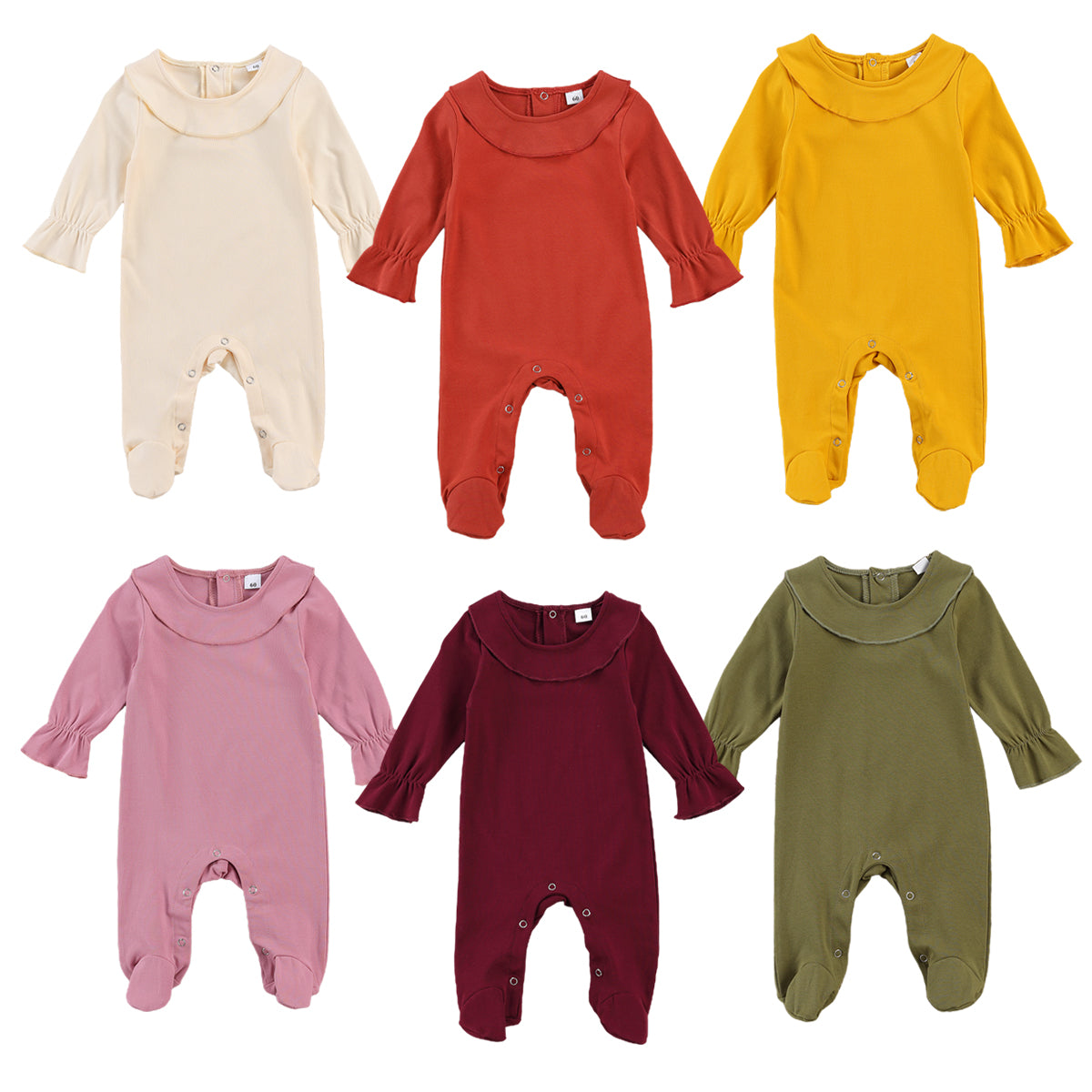 Infant Baby Girls Boys Footies Rompers 6 Colors Solid Long Sleeve Button Autumn Winter Jumpsuits