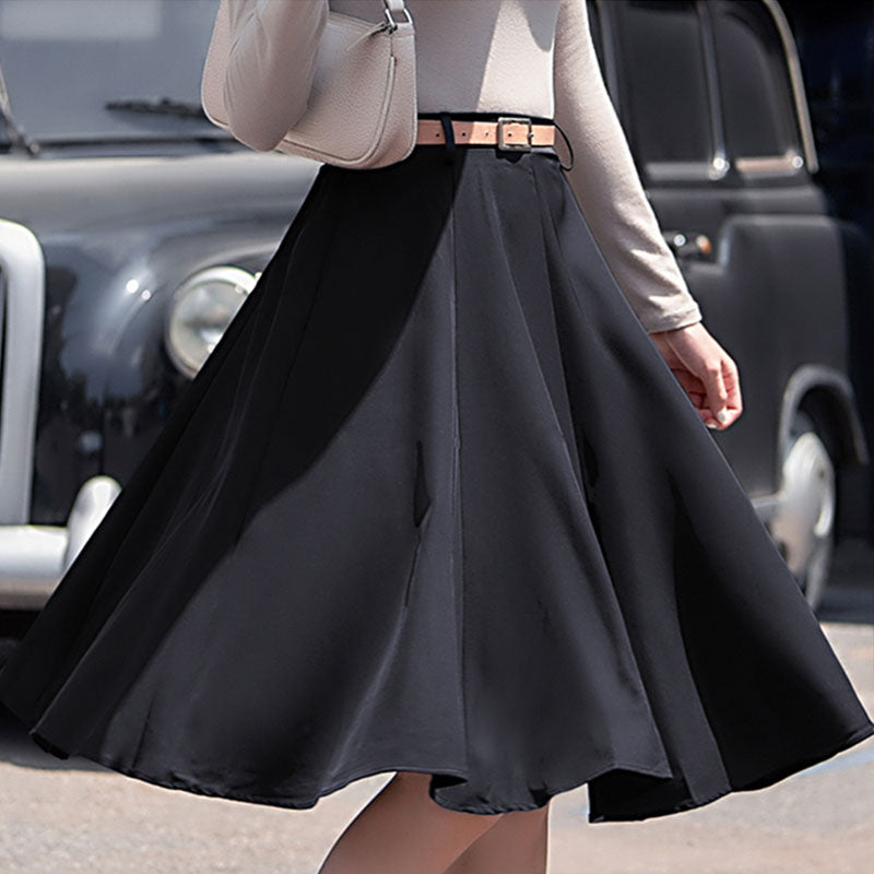 Blackday Elegant Women Black Skirt A-line Female High Waist Skirts Simple Knee Length Skirts Hot New