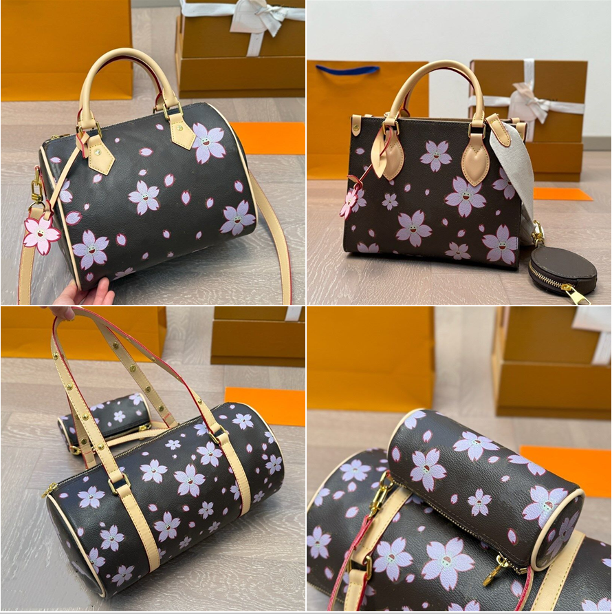 New womens designer bag cherry blossom tote soft leather crossbody shoulder bags women handbag graffiti pillow purse high quality M40711 M13097