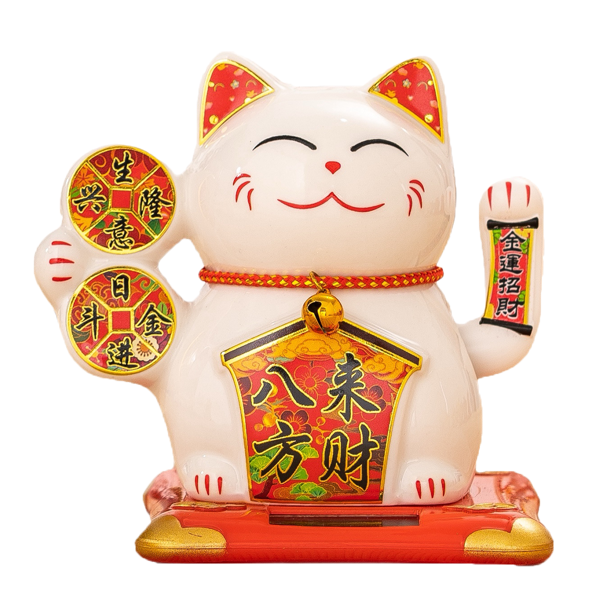 Solar-Powered Ceramic Cat Figure for Car Interior Hand Shaking Design An Attractive Decoration Item Decal technique
